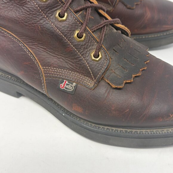 Justin work boots 761 brown leather kiltie lace up 9.5D - Picture 4 of 11